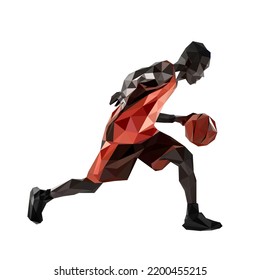 professional basketball player in sportswear with moving ball action low poly