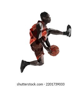 professional basketball player in sportswear with moving ball action low poly