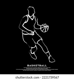 Professional basketball player white line art. Vector illustration
