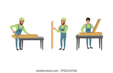 Profi-Bärenbauer in der GesamSäge- und Montage von Holzplanken mit Nail- und Hammer-Vectorset