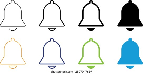 A professional bell notification icon set featuring both monochrome and colorful versions in outline, bold outline, semi-filled, and solid styles. This versatile vector collection is ideal for notification systems, reminder features, alarm indicators, mobile applications, websites, dashboards, UI-UX projects, software interfaces, presentations, branding, and digital products. Fully scalable and editable, these minimalist icons provide crisp, modern visuals for both print and screen-based design workflows.

#BellIcon #Notification #Alert #Reminder #Alarm #Vector #IconSet #Outline #Solid #Colorful #Black #UI #UX #MobileApp #WebDesign #Dashboard #GraphicDesign #Minimal #Editable #Illustration
