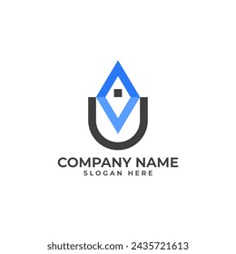 Professional and best logo for the UAV letter mark in modern and abstract style of a house and drone aerial photography in blue and black color palette
