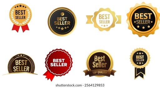 Professional Best Seller Badges pack featuring modern, minimalist, and gold designs. Ideal for e-commerce, marketing, and branding projects. Fully editable vector files for versatile use