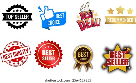 Professional Best Seller Badges pack featuring modern, minimalist, and gold designs. Ideal for e-commerce, marketing, and branding projects. Fully editable vector files for versatile use