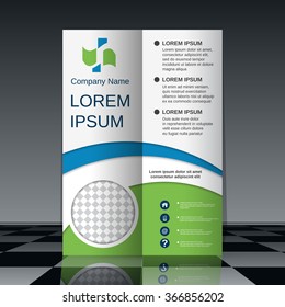 Professional bi-fold flyer template. Brochure, mockup, business report, magazine cover, placard, corporate banner, presentation, poster vector design