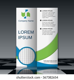 Professional bi-fold flyer template. Brochure, mockup, business report, magazine cover, placard, corporate banner, presentation, poster vector design