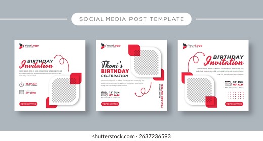 Professional Birthday Invitation Social Media Post Template – Editable Vector Design for Creative Party Invites and Event Promotion Banners