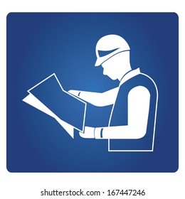 professional black architect reading blueprint plan of construction site, draftsman