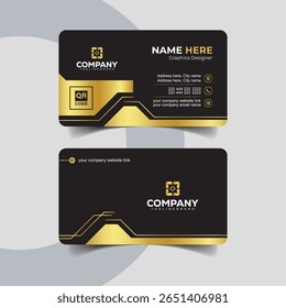 Professional Black and Gold Business Card with Grid Detail and Branding Focus
