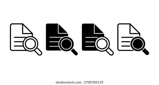 Profesional Paquete de icono negro de papel y lupa que representa el análisis, el estudio de caso y los gráficos de toma de decisiones impulsados por datos.