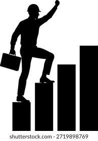 Professional black silhouette of an engineer or manager stepping up, representing career advancement, ambition, and project development. Perfect for corporate growth and leadership concepts.