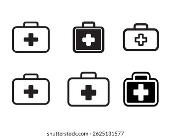Professional black silhouette of a first aid box with medical cross symbol. Ideal for use in emergency signage, survival guides.