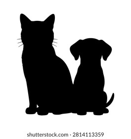 Professional Black Silhouette Vector Illustration of Cute Cat and Dog