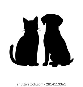 Professional Black Silhouette Vector Illustration of Cute Cat and Dog