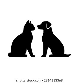 Professional Black Silhouette Vector Illustration of Cute Cat and Dog
