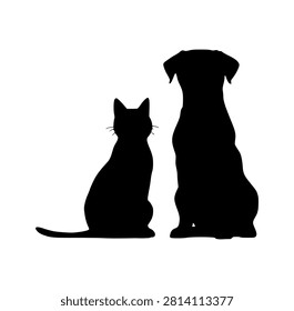 Professional Black Silhouette Vector Illustration of Cute Cat and Dog