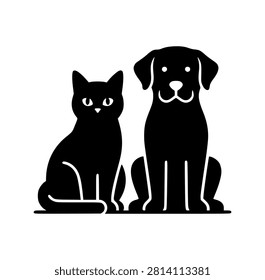 Professional Black Silhouette Vector Illustration of Cute Cat and Dog