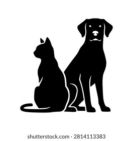 Professional Black Silhouette Vector Illustration of Cute Cat and Dog