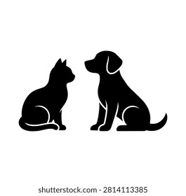 Professional Black Silhouette Vector Illustration of Cute Cat and Dog