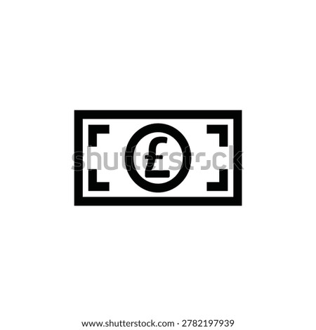 Professional black vector icon representing a stack of British Pound (GBP) banknotes. This minimalist currency symbol is perfect for high-conversion financial app interfaces, banking websites, investment portfolios, and commercial economic reports.