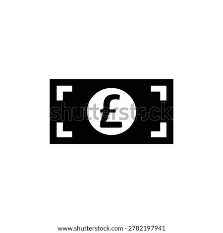 Professional black vector icon representing a stack of British Pound (GBP) banknotes. This minimalist currency symbol is perfect for high-conversion financial app interfaces, banking websites, investment portfolios, and commercial economic reports.