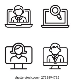 Profesional de iconos vectoriales negros que representan procesos de consultoría y modernización de transformación digital.
