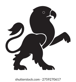 A professional black vector illustration of a wingless griffin in a classic heraldic pose. This mythical creature silhouette is ideal for family crests, security branding, vintage emblems, and traditional luxury logos.