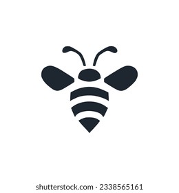 Logo profesional de abejas negras y blancas, adecuado para una variedad de industrias. Estética minimalista, aislada en un fondo blanco. Icono de silueta de una avispa. logo simple de una abeja de miel.