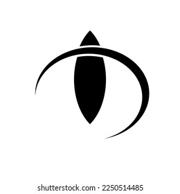 Professional black and white cat's eye logo, suitable for a variety of industries. Minimalistic aesthetic, isolated on a white background. Silhouette icon of an eye.