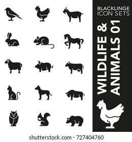 Professional black and white icons of animal, wildlife and pets. Blacklinge are the best pictogram pack unique design for all dimensions and devices. Vector graphic logo symbol and website content.