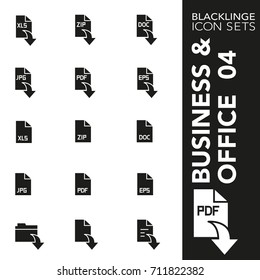 Professional black and white icons of office, files and folder. Blacklinge are the best pictogram pack unique design for all dimensions and devices. Vector graphic logo symbol and website content.