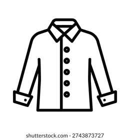 Professional black and white line art illustration of a long-sleeved collared shirt. Features a sharp collar, button-down placket, and folded cuffs, perfect for fashion and clothing icons.
