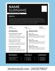 Professional black and white resume cv template