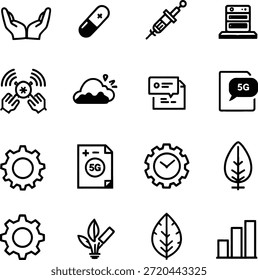 Professional Black and White Vector Icon Set Featuring Technology Medical Nature and Business Graphic Design Elements