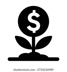Uma ilustração vetor profissional preto e branco de uma planta de mudas com uma moeda de dólar como a flor. Esta metáfora minimalista para o crescimento financeiro e a prosperidade é perfeita para plataformas de investimento, aplicações bancárias, serviços de planeamento de reformas e relatórios de negócios centrados na sustentabilidade. O design limpo e plano comunica claramente os conceitos de retorno sobre o investimento (ROI), construção de riqueza orgânica e desenvolvimento econômico bem-sucedido.