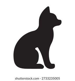 A professional black and white vector illustration of a cat in a calm, sitting pose. This clean, minimalist silhouette is perfect for pet boutiques, feline-focused veterinary clinics, animal shelters, and cat grooming businesses. Its bold, flat design makes it an ideal graphic for brand logos, mobile app avatars for pet profiles, and modern web design centered on feline health, domestic pet care, and animal companionship.