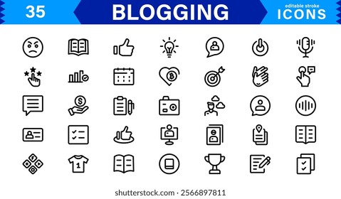 Professional Blogging Icons. Flat, Minimal for Writers, Bloggers, Websites, Content Creation, SEO, and Digital Marketing