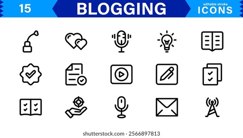 Professional Blogging Icons. Flat, Minimal for Writers, Bloggers, Websites, Content Creation, SEO, and Digital Marketing