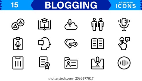 Professional Blogging Icons. Flat, Minimal for Writers, Bloggers, Websites, Content Creation, SEO, and Digital Marketing