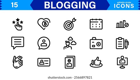 Professional Blogging Icons. Flat, Minimal for Writers, Bloggers, Websites, Content Creation, SEO, and Digital Marketing