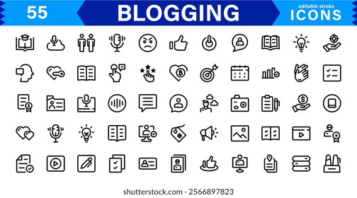 Professional Blogging Icons. Flat, Minimal for Writers, Bloggers, Websites, Content Creation, SEO, and Digital Marketing