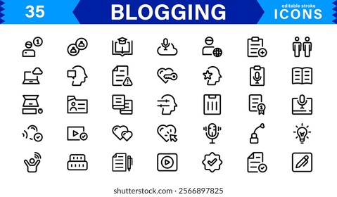 Professional Blogging Icons. Flat, Minimal for Writers, Bloggers, Websites, Content Creation, SEO, and Digital Marketing