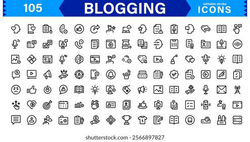 Professional Blogging Icons. Flat, Minimal for Writers, Bloggers, Websites, Content Creation, SEO, and Digital Marketing