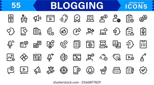 Professional Blogging Icons. Flat, Minimal for Writers, Bloggers, Websites, Content Creation, SEO, and Digital Marketing