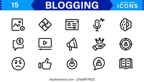 Professional Blogging Icons. Flat, Minimal for Writers, Bloggers, Websites, Content Creation, SEO, and Digital Marketing