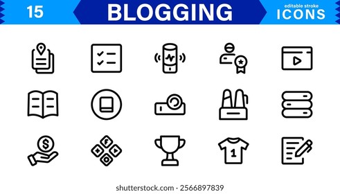 Professional Blogging Icons. Flat, Minimal for Writers, Bloggers, Websites, Content Creation, SEO, and Digital Marketing