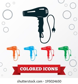 Professional blow hairdryer with two-pin plug. Round circles symbols. Vector