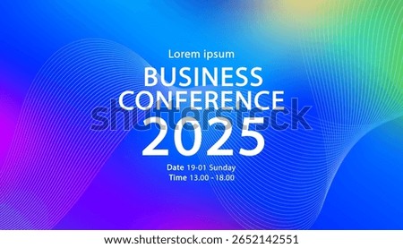 A professional blue banner design announcing a "Business Conference 2025" with space for text. Ideal for event promotion, corporate communication, and digital marketing materials.
