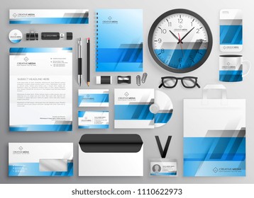 professional blue business stationery items set