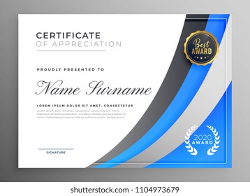 professional blue certificate of appreciation template
